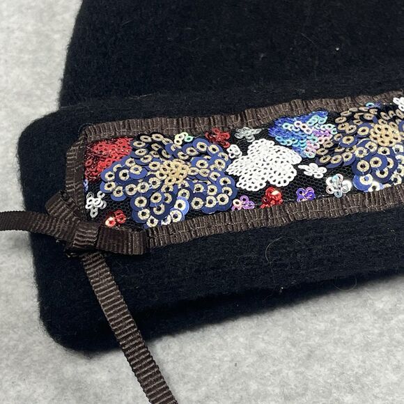 Uno Alla Volta Mia Black Italian Wool Cap Womens Embellished Handmade Artisan - Picture 3 of 9